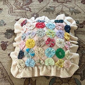Vintage yo yo pillow with lace